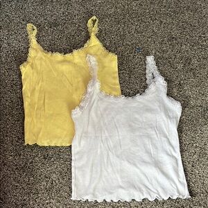 Colsie Yellow and White Ruched Ruffled Camisole
